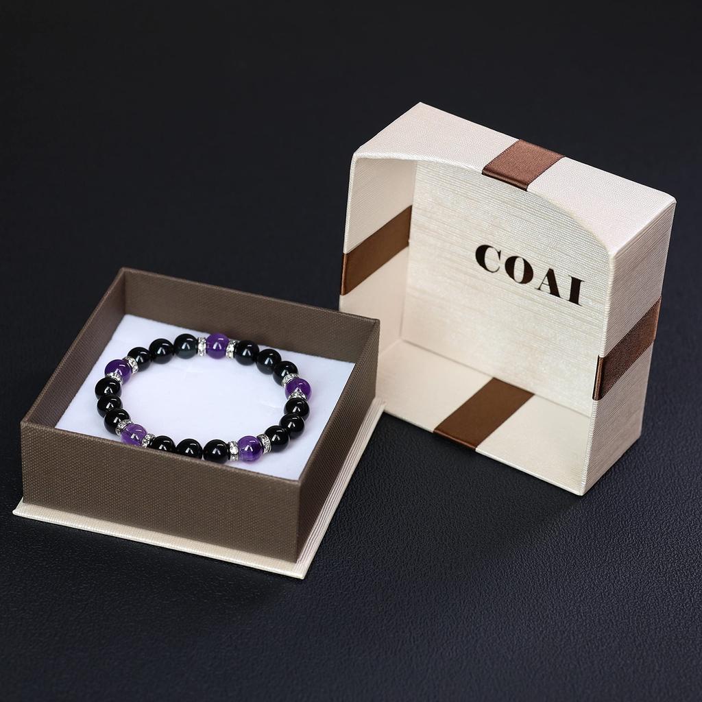 COAI Obsidian and Amethyst Bracelet Protection and Purification Prayer (February Birthday), Bracelet, Beads, Women's