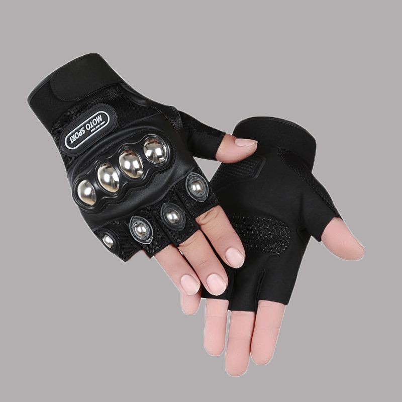 

Мотоциклетные перчатки мужские летние с открытыми пальцами для фитнеса, упражнений, велоспорта, нескользящие, мотоциклетные, ударопрочные, тактические, для боя, бокса, с открытыми пальцами Steel shell half finger Black All yards