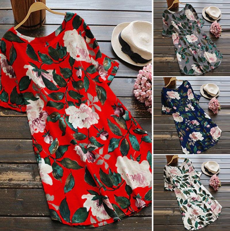 Uk Women Goodlooking Long Sleeve Floral Printed Tunic Tops T Shirt Dress Mini