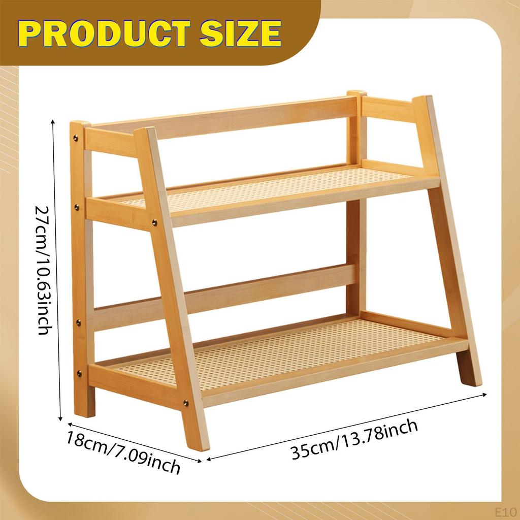 Bamboo Double Layer Rack 2 Tier Coffee Mug Display Stand Desk Storage Organizer for Living Room