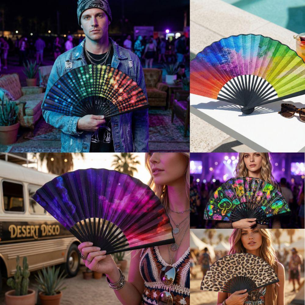 Chinese Style 23 Cm Kung Fu Fan Gradient Colorful Reflective Folding Hand Fan Personality Foldable Hand Rave Fan Music