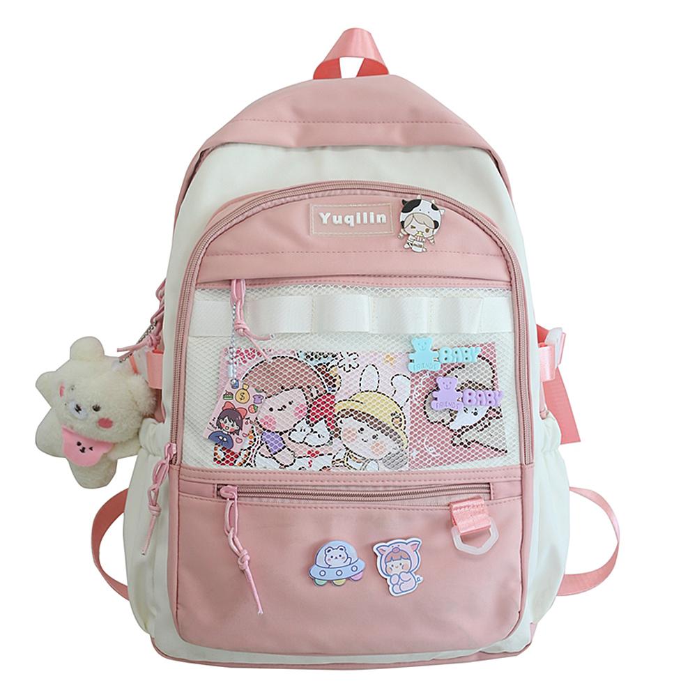 Kawaii Backpack with Pins Kawaii School Backpack Cute Aesthetic Backpack Cute Kawaii Backpack for Teenage Girls Trave розовый