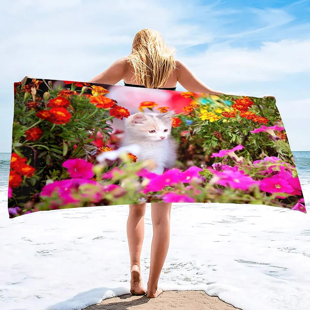 Dog With Flowers Pattern Microfiber Sand Free Beach Towel Oversized Quick Dry Absorbent Pool Towels For Pool Swimming Bathroom