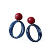 Red & Blue Circle Earrings: High-Class Hong Kong Retro Studs - Unique & Exaggerated Design