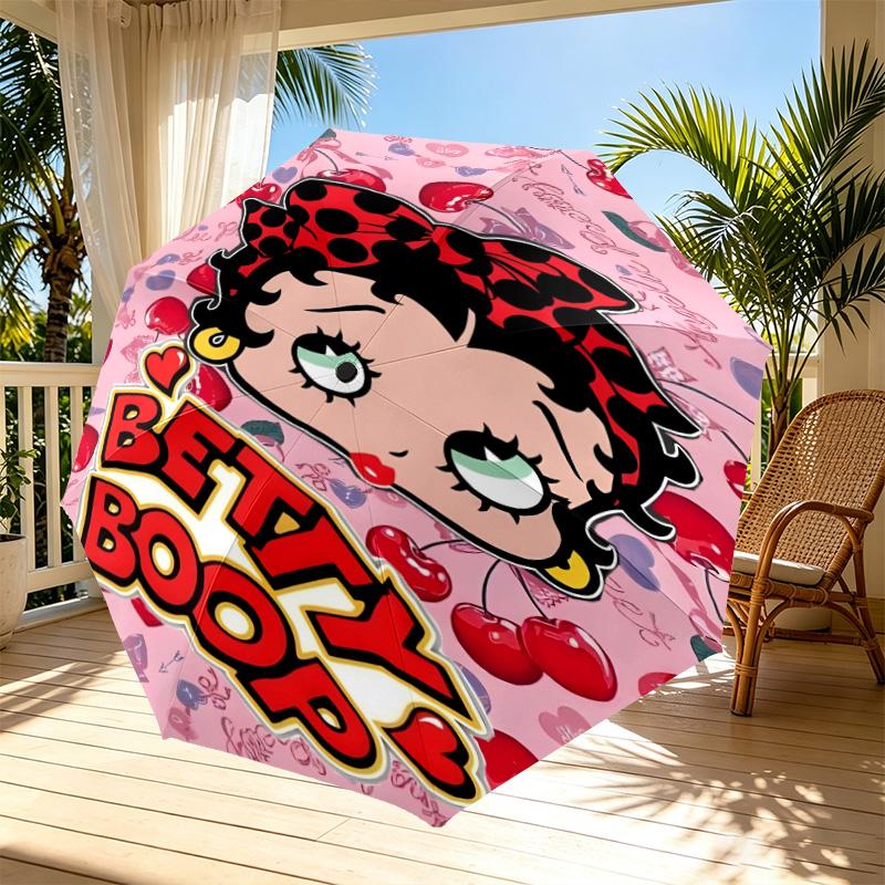 Betty Boop Print Automatic Open Close Umbrella, Portable Foldable Umbrella, for Outdoor Commute Camping Trip, Ideal Birthday Gift