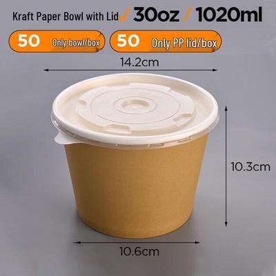 30oz Disposable Kraft Paper Soup Bowl with Lid