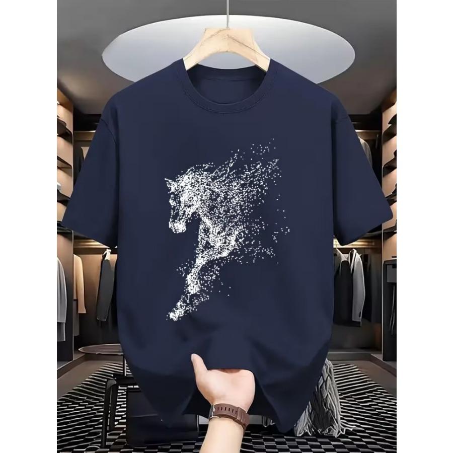 Men's T-shirt, Short-sleeved with a Running Horse Print, Comfortable, Suitable for Everyday Wear and Travel