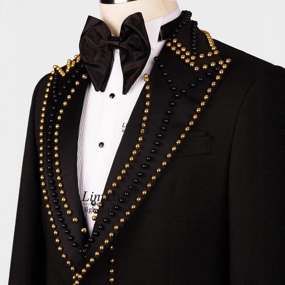 2 Piece Single Breasted Customized Wedding ropa hombre Pears Crystals Men Suits Slim Fit Groom Blazers Jacquard Party Tuxedo