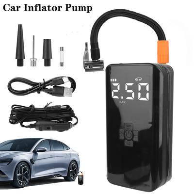 Tire Inflator Portable Air Compressor - with Battery,12V DC Electric,LED Light and Phone Charging - One Click Smart Pump Auto Shut-Off (150 PSI)