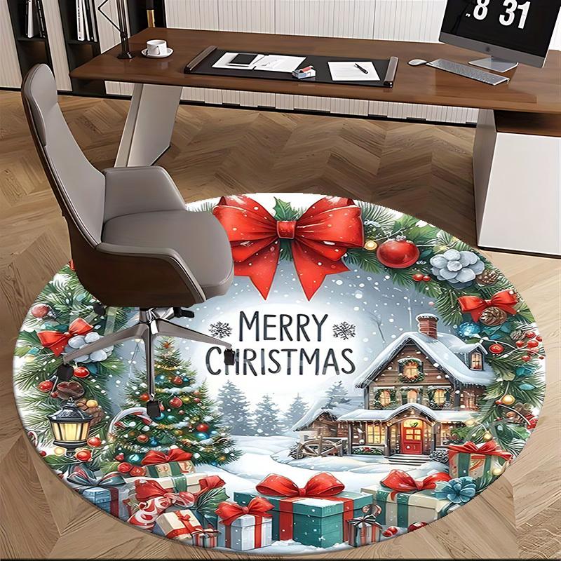 1pc Christmas Wreath Design Office Chair Mat - Non-Slip Carpet for Home Decor, Seasonal Gift, Suitable for Office, Living Room, Bedroom, Game Room, Do