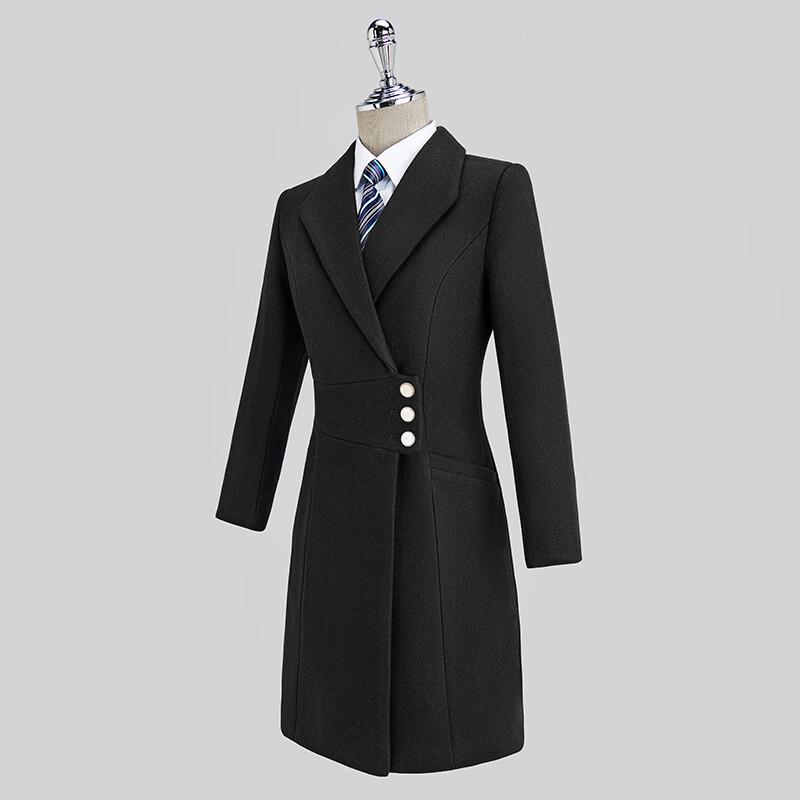 Trojman Women's Black Mid-length Padded Wool Blend Coat
