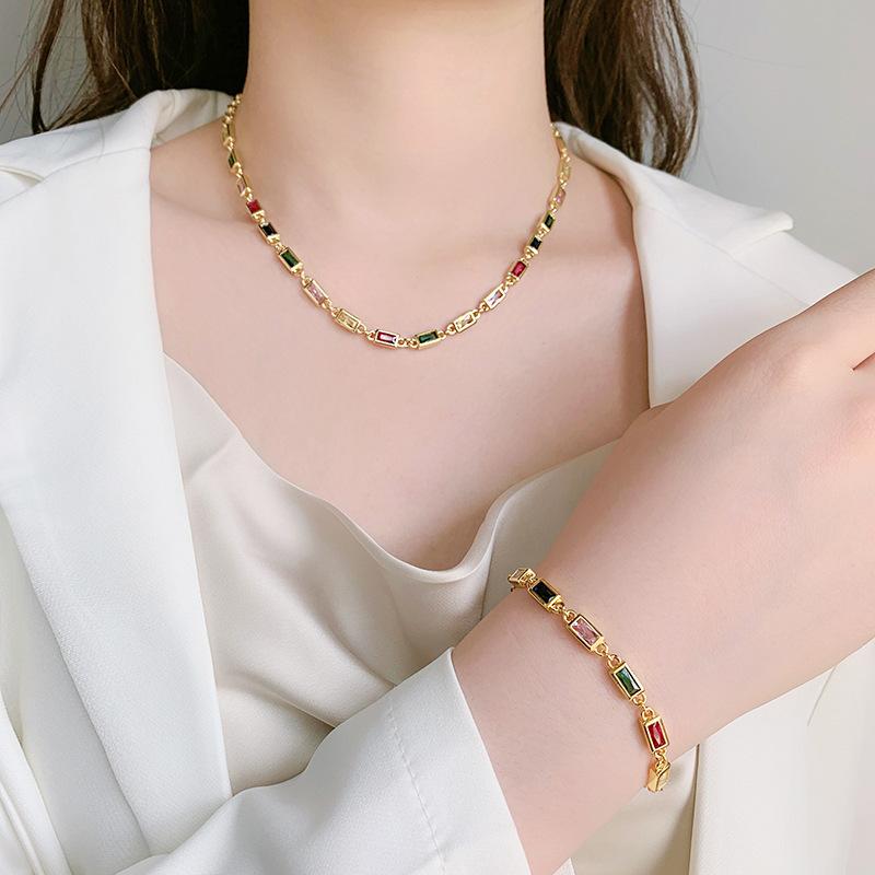 Jewelry Women'S Necklace South American Shining Color Matching Glass Stone Versatile Sexy Necklace Bracelet