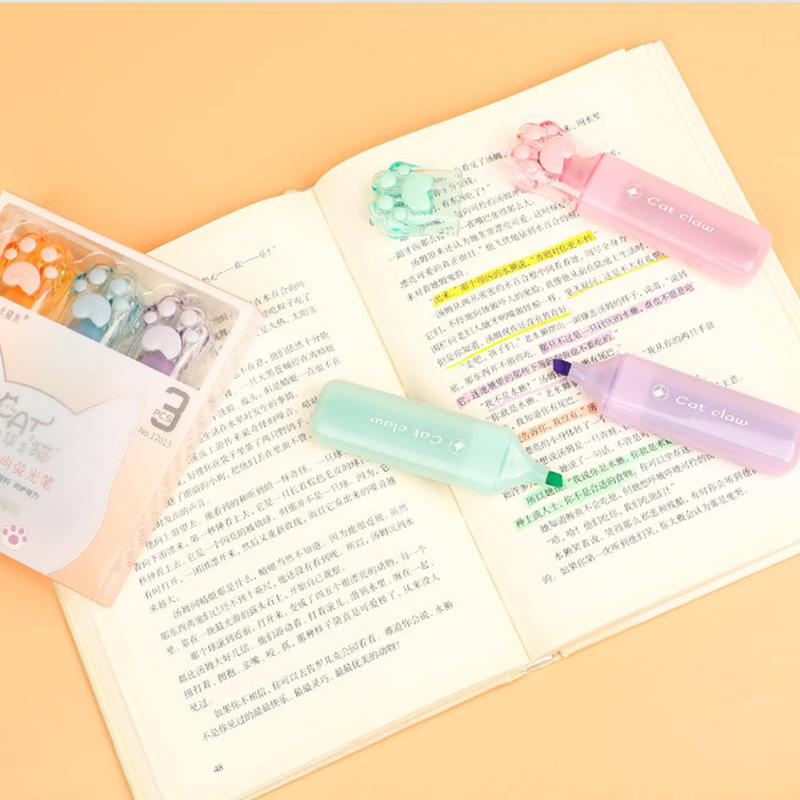 1/6Pcs Kawaii Cat Claw Pastel Color Highlighters Drawing Graffiti Art Markers Fluorescent Pen Cute Stationery School Supplies