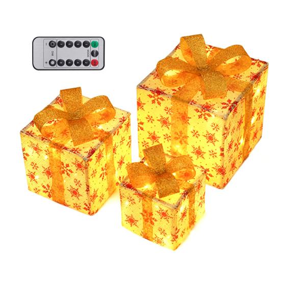 3 Stück Weihnachtsgeschenkboxen mit Beleuchtung und Schleife LED Leuchtende Geschenkboxen für Innen- und Außenbereich Zuhause Veranda Weihnachtsbaum Partydeko