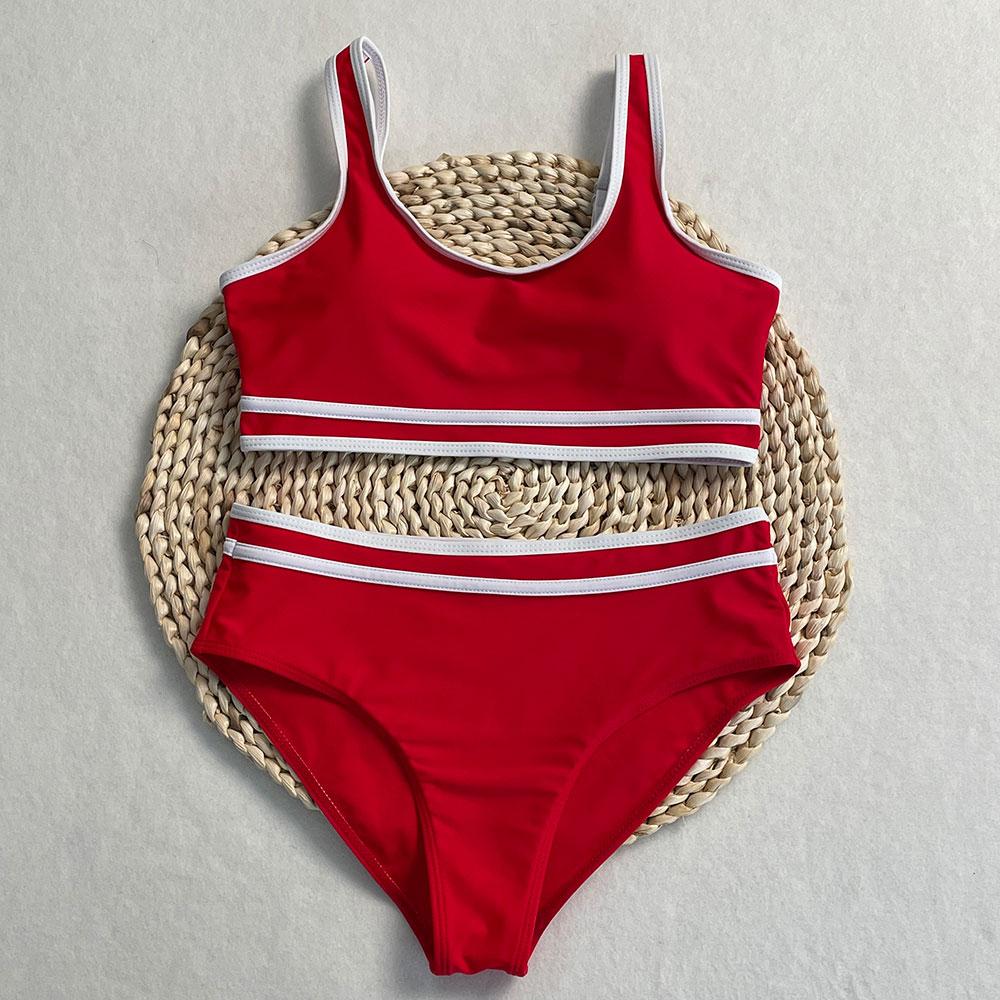 OFTBUY 2025 New Summer Sexy Sports Style High-waisted Swimsuit Women 2 Pieces Bikini Set Removable Bra Beach Swimwear Female