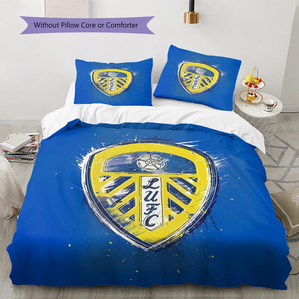 Leeds United Abzeichen Muster Bettwäsche Heimdekoration Geburtstagsgeschenk (1 Bettbezug + 2 Kissenbezüge, ohne Füllung)