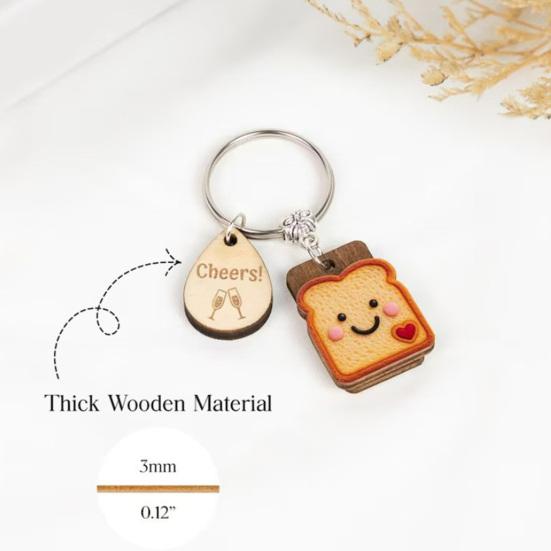 Wooden Toast Keychain with Card Cartoon Bread Slices Key Ring Backpack Schoolbag Hanging Decoration Bag Charm Purse Pendant New Beginnings Gifts
