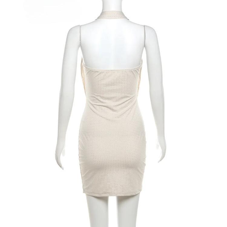 Robe Mini Nibber Diamantée Couleur Unie Mode Femme Décolleté Plongeant Sans Bretelles Tendance Féminine Streetwear Vêtements