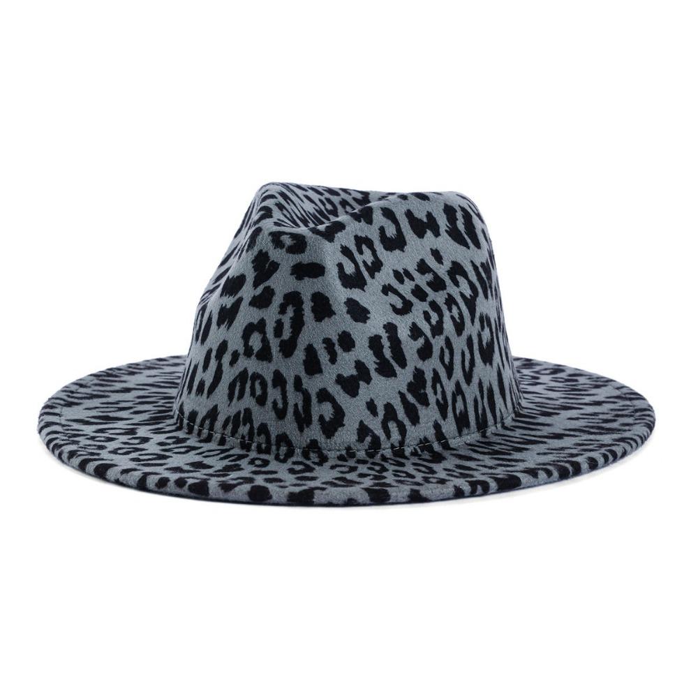 Beauty hot sale fashion leopard print top hat woolen soft felt hat printed original style jazz hat flat brim new