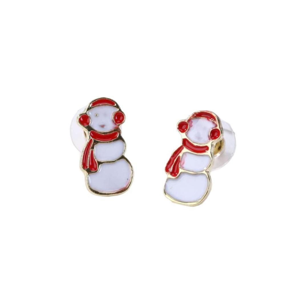 European American Christmas Snowman Stud Earrings - Simple Sweet Design
