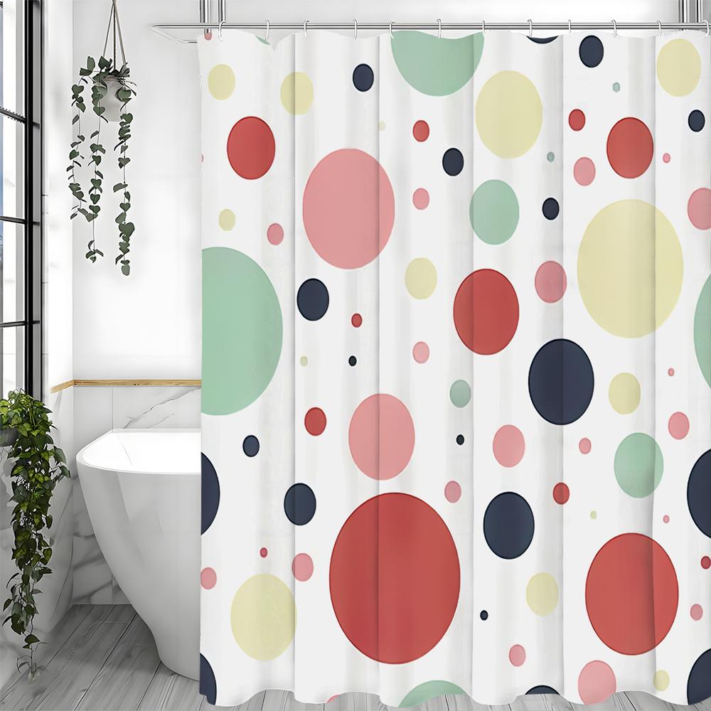Colorful Polka Dot Shower Curtain, Bathroom Decorative Shower Curtain, Waterproof Shower Curtain with Hooks