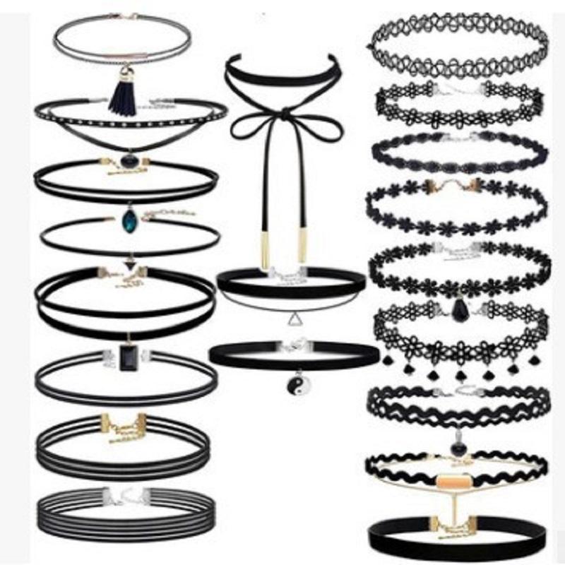 

Женские колье-чокеры с готическим воротником, кружевные бархатные чокеры с подвесками, комплект ожерелья для женщин-подростков и девочек 20PC