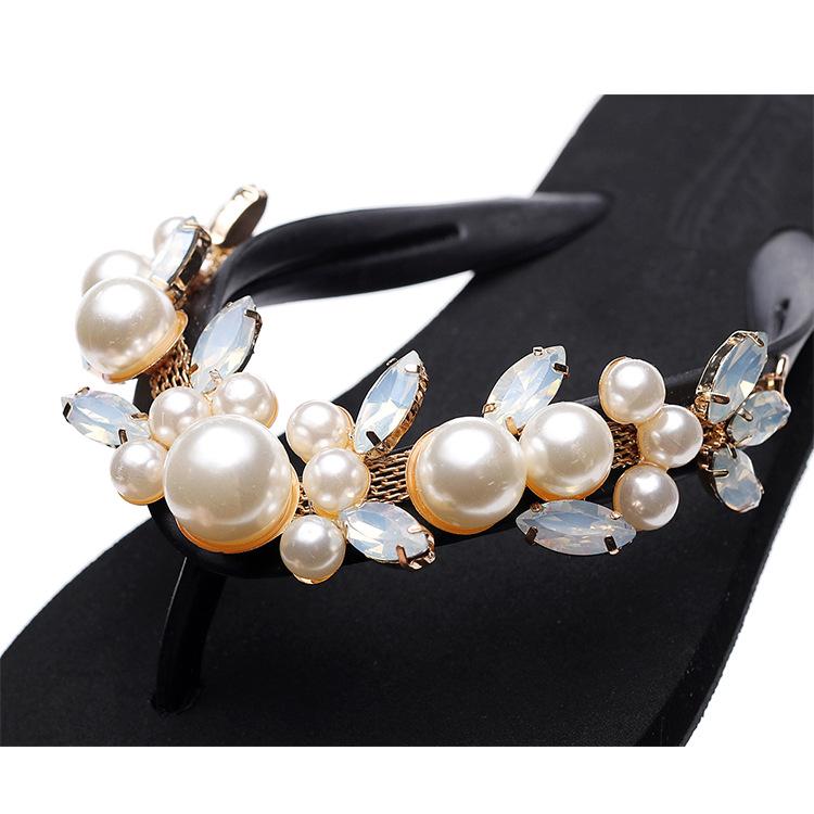 Women's Summer Pearl & Rhinestone Flat Heel Toe Cover Slippers