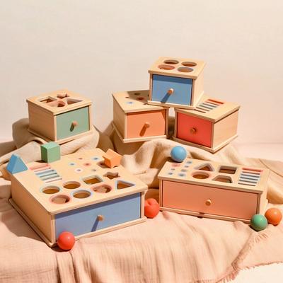 Baby Objekt Permanenz Box Montessori Holzspielzeug Farbsortierung Form Zuordnungsbox Münze Ball Einwurf Sensorische Box Feinmotorik Zu