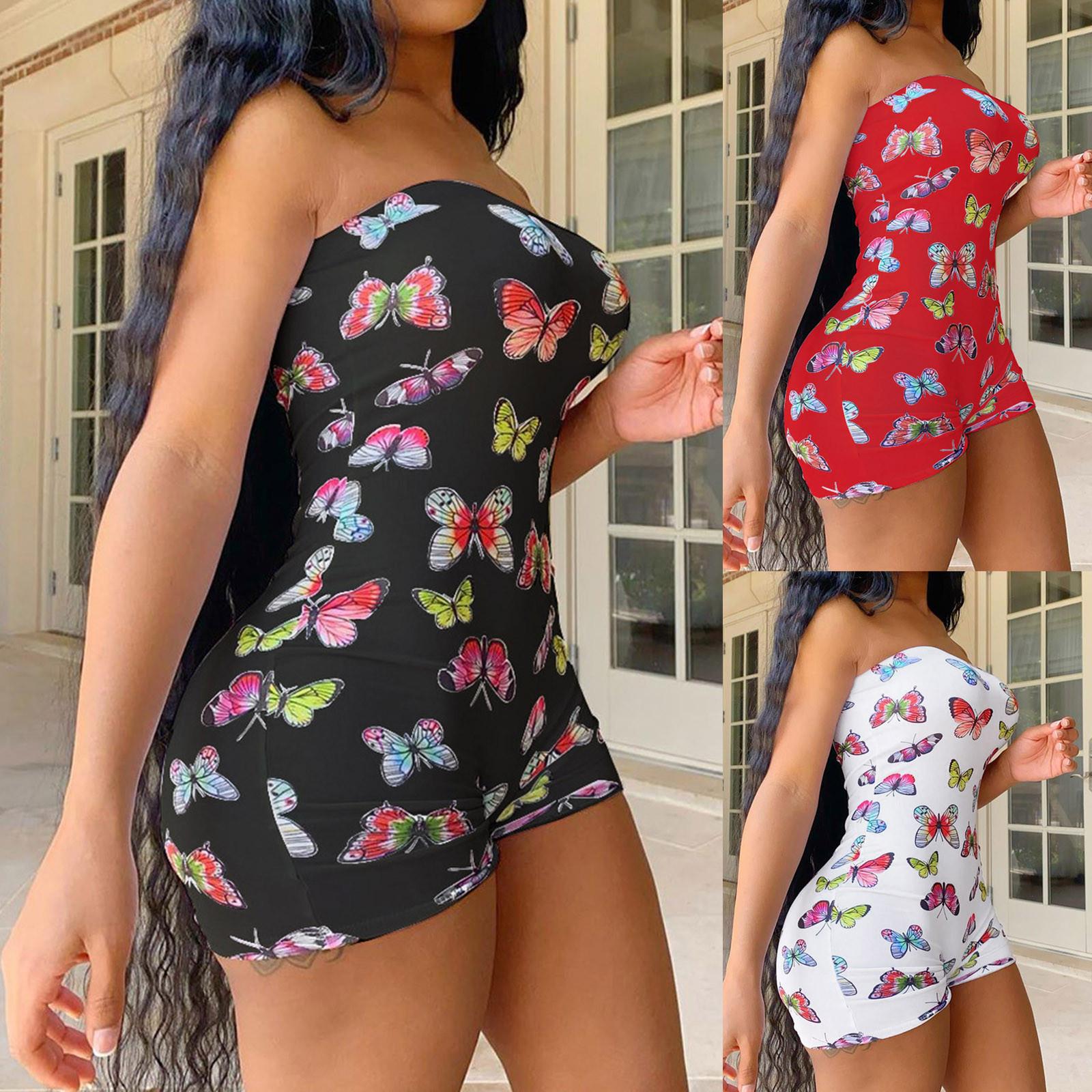 

Женские модные повседневные однотонные колготки без бретелек с принтом бабочки, комбинезоны