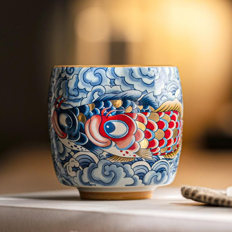 Chinese Retro Dragon Fish Ceramic Tea Cup Creative Master Cup Ceramic Kung Fu Tea Set Single Cup Teacup Household Drinkware New