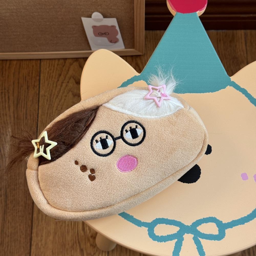 

Long Hair Cartoon Face Pencil Bag Large Capacity Funny Makeup Bag Plush Pencil Case Stationery Style 3