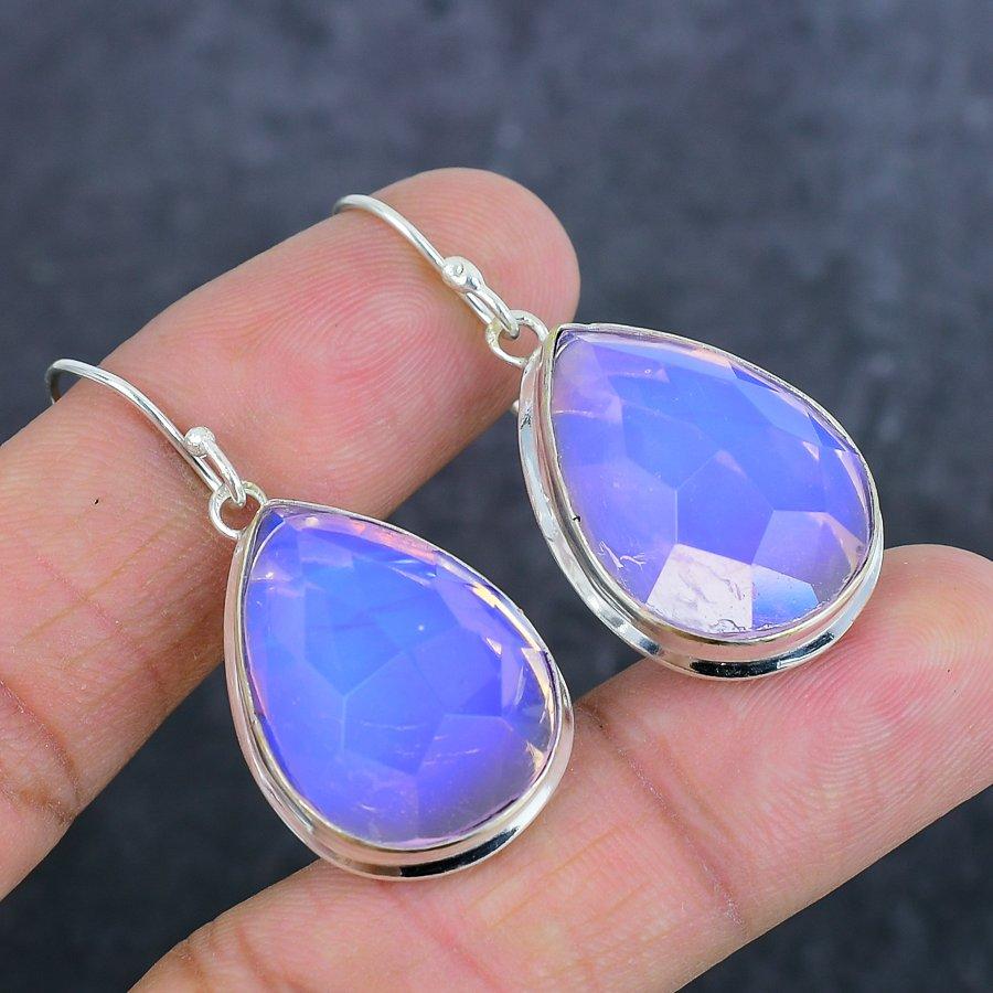 Natural Milky Opal Gemstone 925 Sterling Silver Jewelry Earring 1.85" u3e97