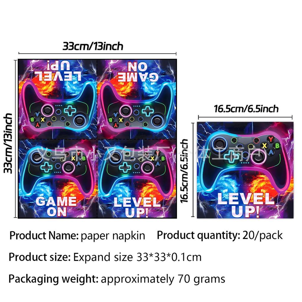 Purple Game Console Controller Birthday Party Set: Plates, Cups, Napkins & Tablecloth