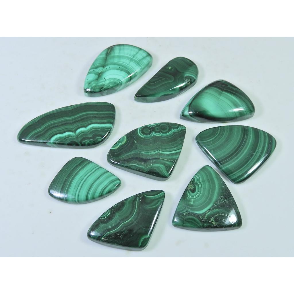09Pcs Natural Green Malachite Fancy Cabochon Loose Gemstone 259Cts. Lot C-462