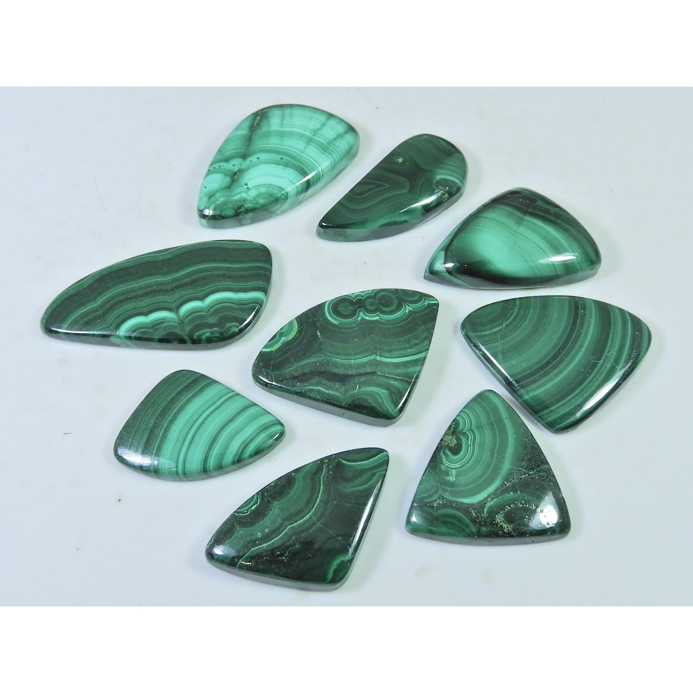 

09Pcs Natural Green Malachite Fancy Cabochon Loose Gemstone 259Cts. Lot C-462