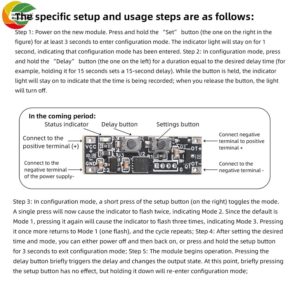 1-10 PCS 3–20V Wide-Voltage 3A Universal Delay Switch Module with Flexible Time/Operating Mode Control