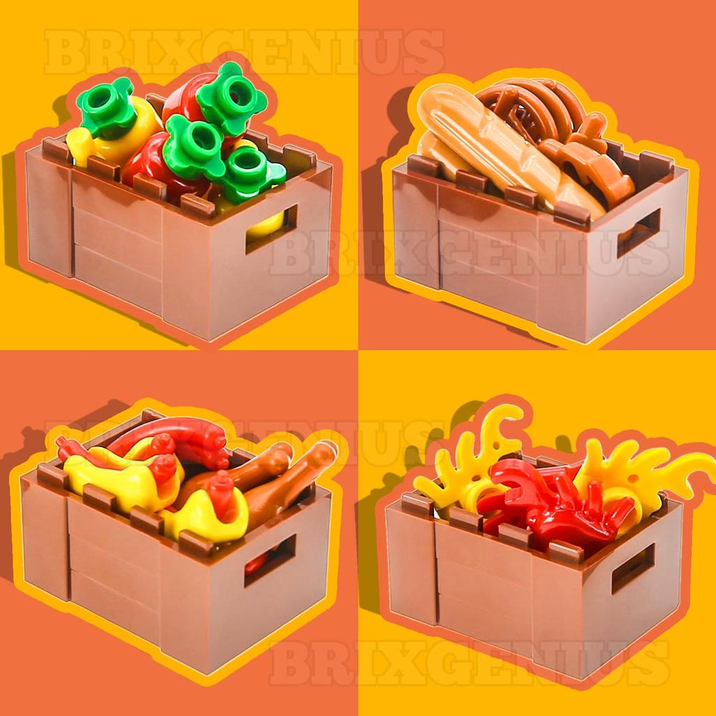 Ylutex Supermarket Food 191 Pieces Hot Dog Cart Mini Veggie Pan Turkey Carrot Sausage Food Basket Building Blocks Toy Set Compatible with Lego City