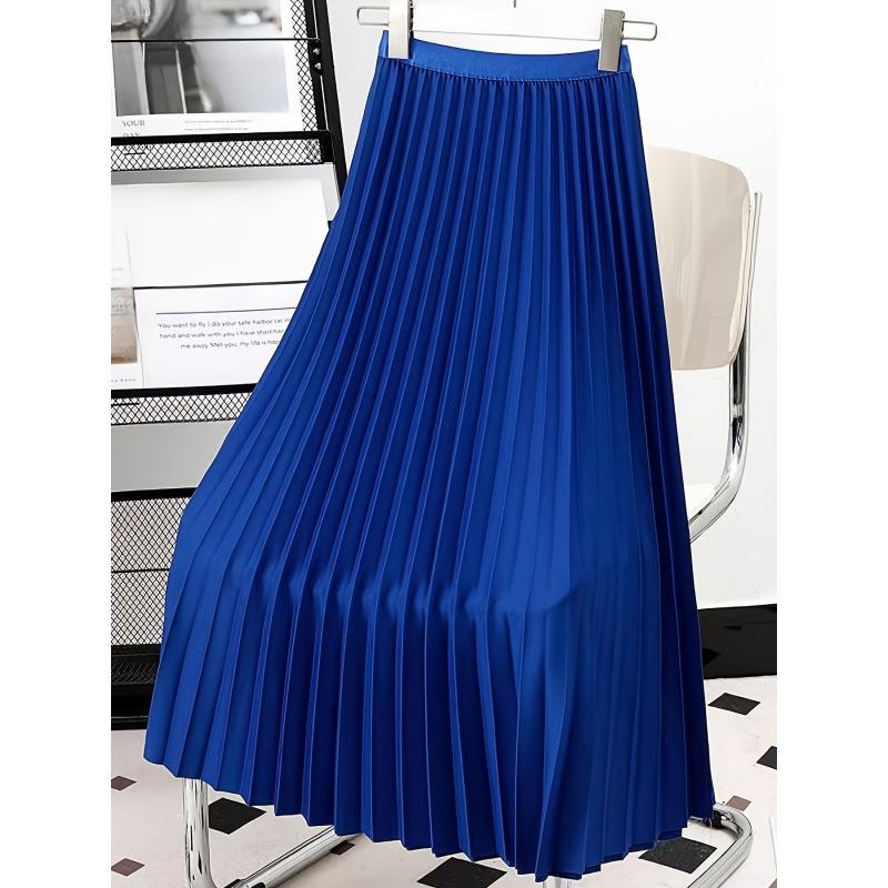 Women's Boho Satin Metallic Pleated Skirts Elastic High Waist Flowy A Line Skirt High Elastic Waist Pleated Chiffon Skirt Midi Swing A-line Skirts