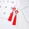 Hanfu-Inspired Red Tassel Clip-On Earrings with Chinese Knot Design