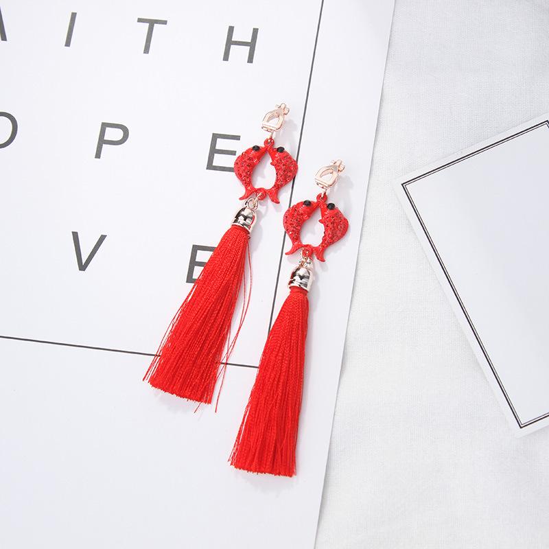 Hanfu-Inspired Red Tassel Clip-On Earrings with Chinese Knot Design