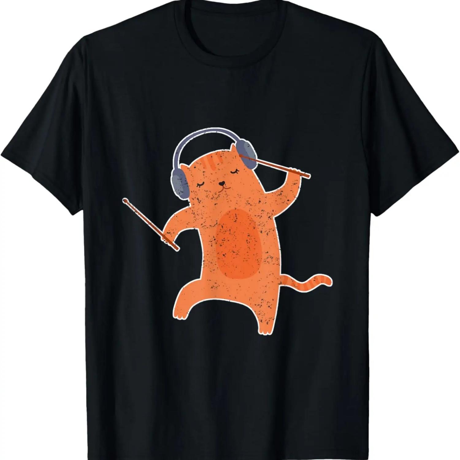 Милый Животный Кот Барабанщик Подарки Ударные Барабаны Футболка S