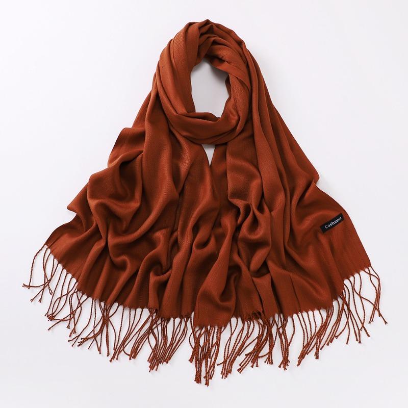 Autumn and winter various solid color imitation cashmere scarves women's monochrome thickened warm fringed shawl scarf scarf bright red scarf