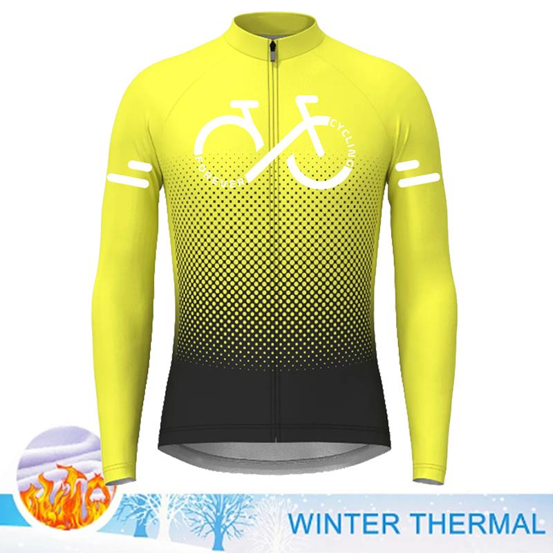 Gradient Color Series Cycling Jersey 2023 Winter Fleece Men Long Sleeve Cycling Clothing MTB Road Bike Shirts Warm Bicycle Wear
