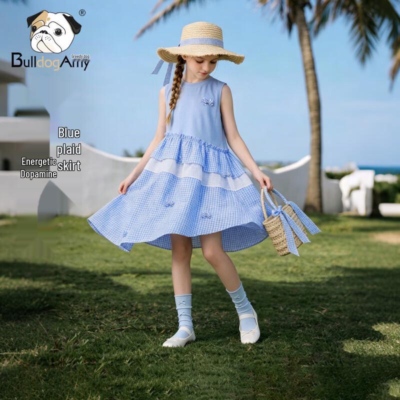 Chanzuigou Girls  Blue Plaid Princess Dress 140 cm