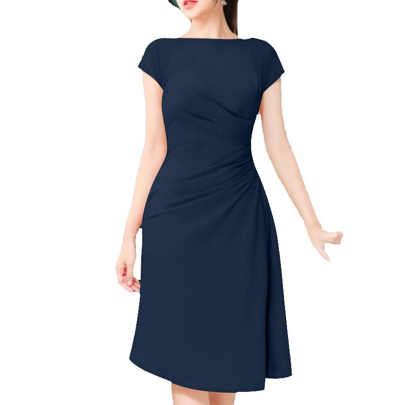 

ZANZEA Женское повседневное летнее платье с круглым вырезом и короткими рукавами, приталенное 4XL тёмно-синий