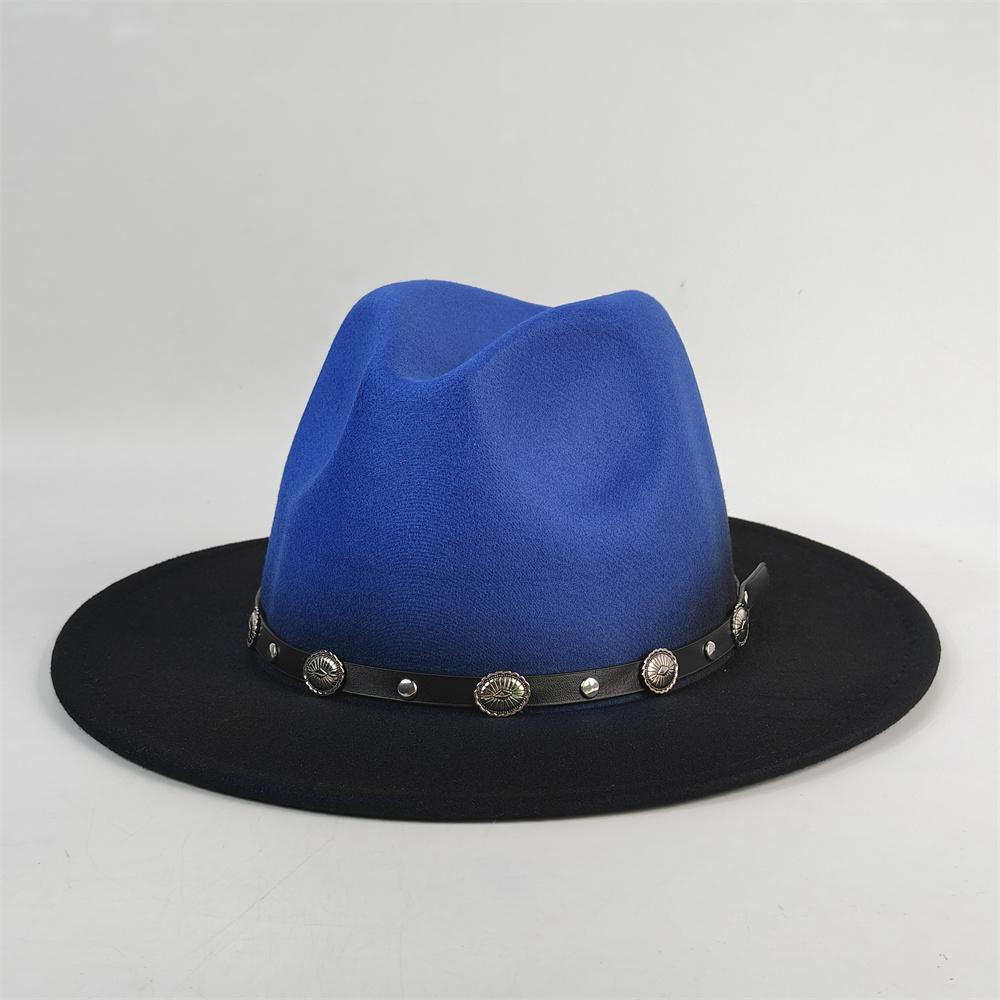 Gradient Color Fedora Wide Brim Felt Panama Hat with Belt Fedora Hat Men and Women for Painted Party Jazz Felt Hat Autumn Winter