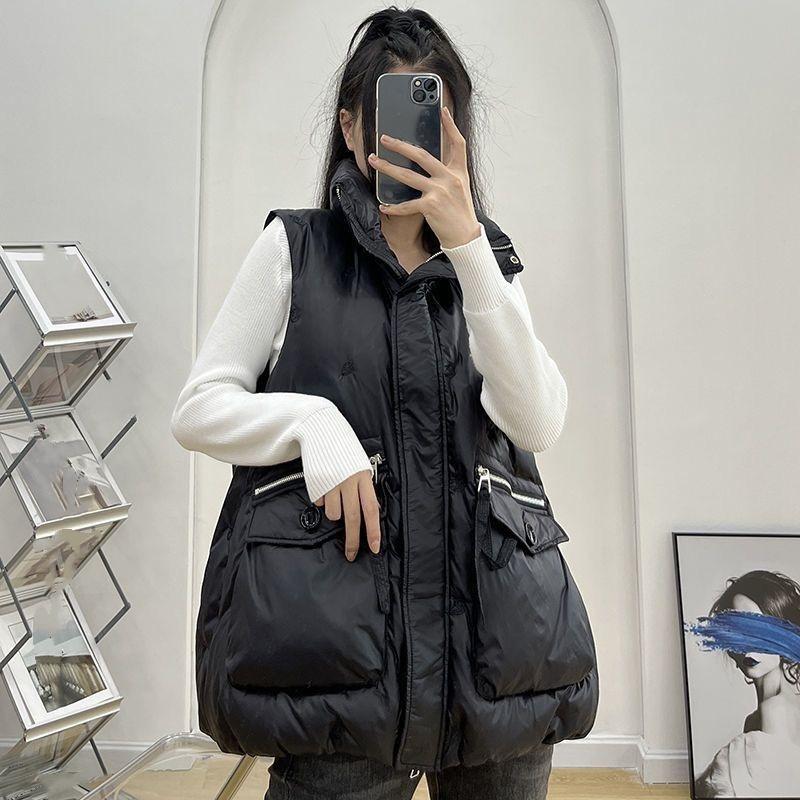 

Осень и Зима Свободный Хлопковый Жилет Женская Верхняя Одежда Западный Стиль Модный Жилет Теплая Куртка Все-сочетаемый Жилет XXL чёрный