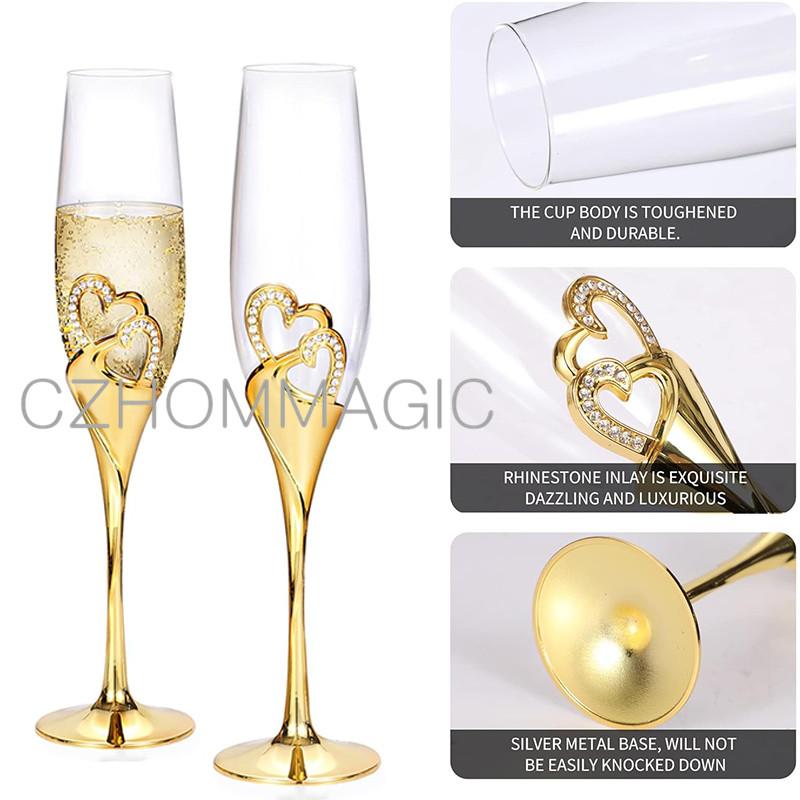 4 Stück/Set, Hochzeits-Champagnergläser und Kuchenmesser-Server-Set, Brautpaar-Toastgläser mit Kuchenschneide-Set, Champagnerglas