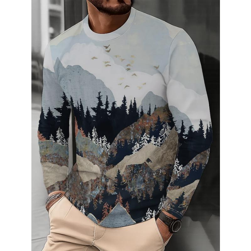 Men's Piano Keyboard & Music Print Shirt - Long Sleeve Round Neck Casual Top with Piano Key