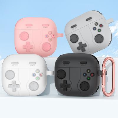 Capa protetora de silicone personalizada para AirPods 4 com design retrô de console de jogos e mosquetão